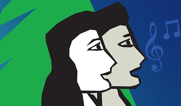 Ilustração com duas pessoas cantando simbolizando uma cantata de Natal