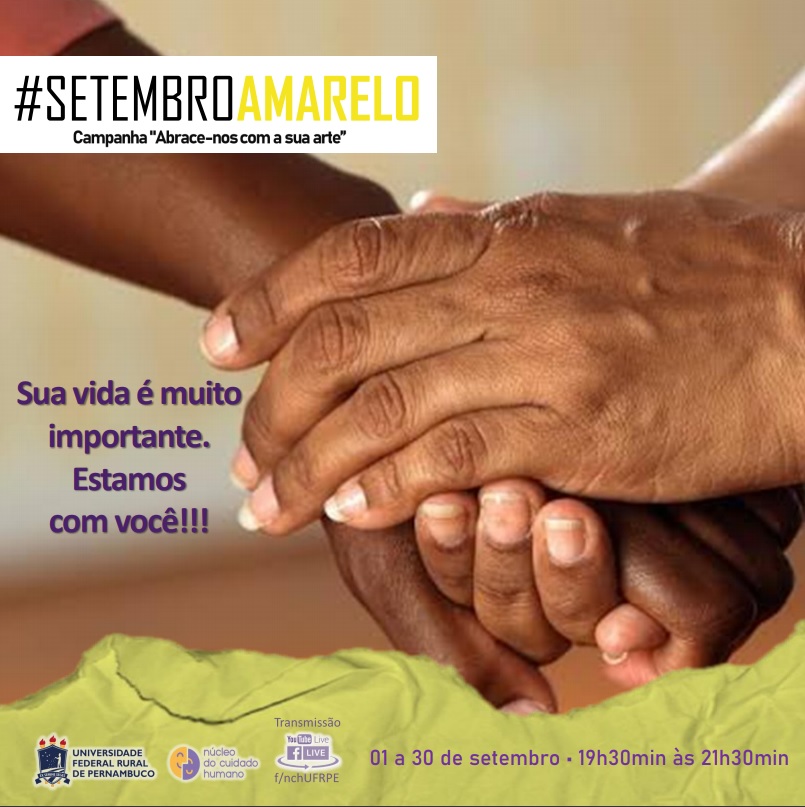 card de divulgação da campanha, com duas mãos negras juntas e a frase "Sua vida é muito importante para nós"