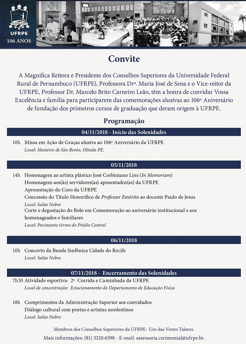 Cartaz com informação da programação do aniversário da ufrpe