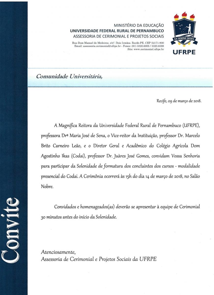 Convite coleção de grau Colégio Dom Agostinho Ikas