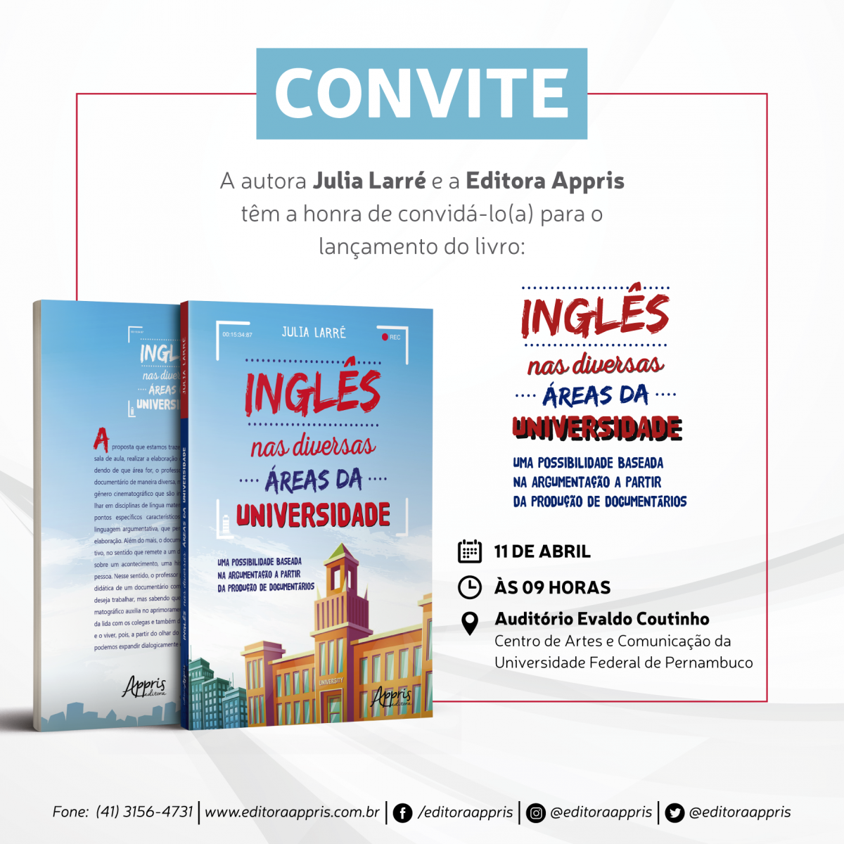 card com informações do lançamento do livro