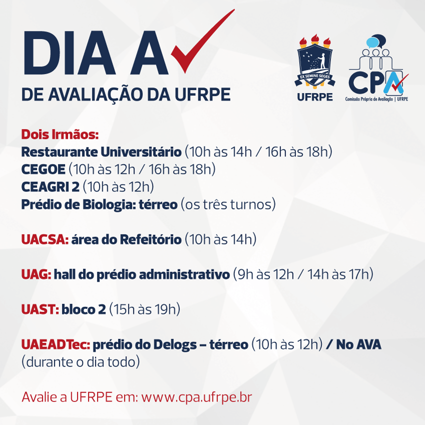 Cartaz com datas e locais do DIA A de avaliação