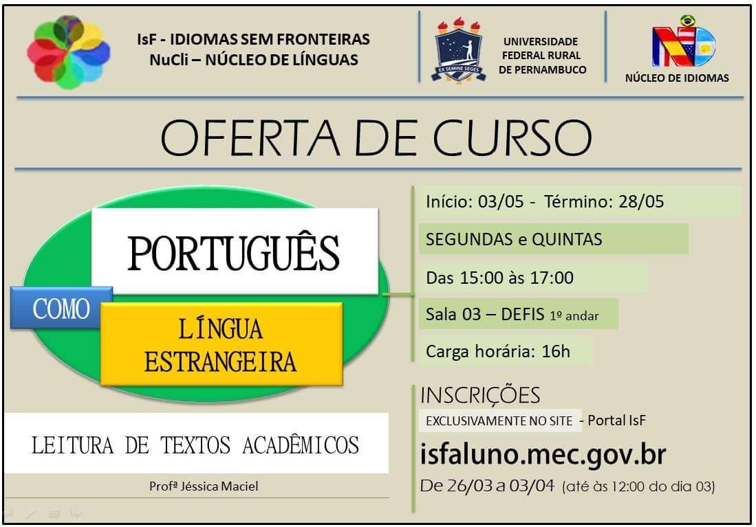 Cartaz de divulgação do curso de Português