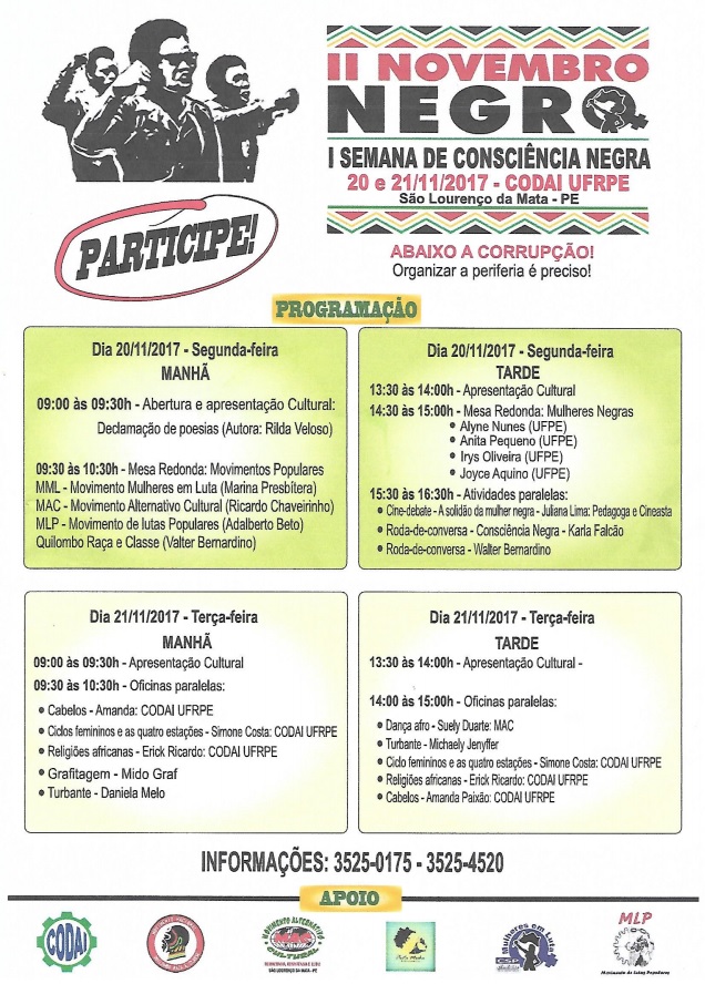 Cartaz com a programação da Semana de Consciência Negra do Codai