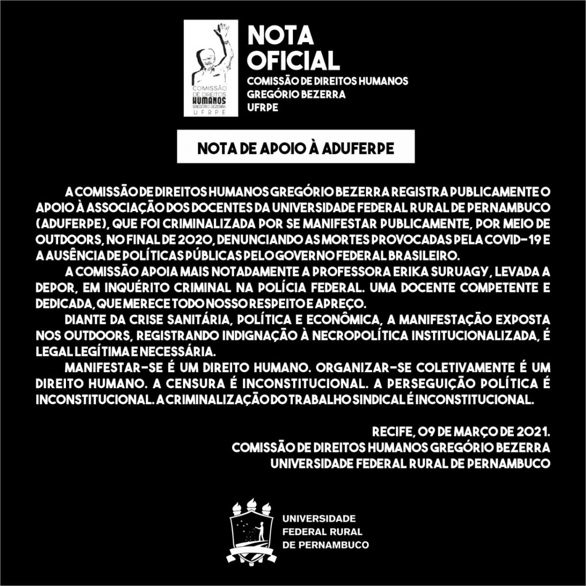 nota da comissao gregorio bezerra da ufrpe