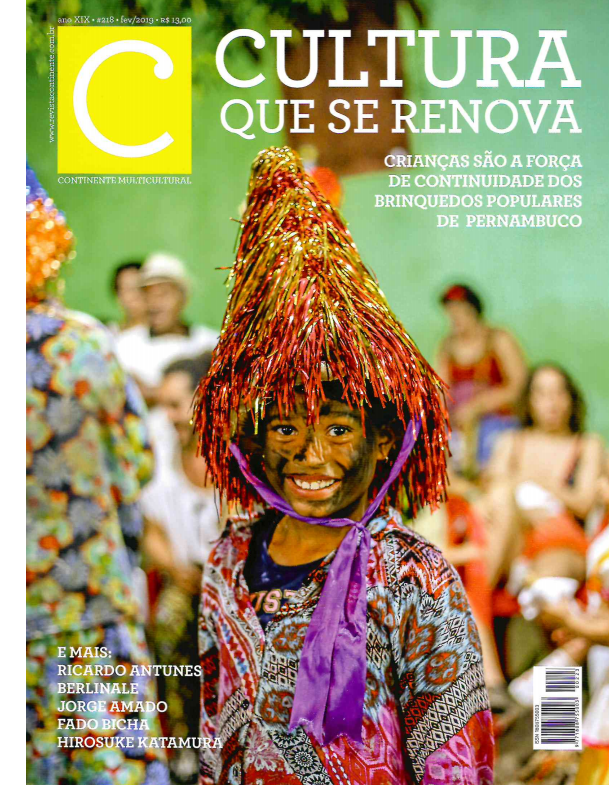 capa da revista continente. criança vestida de maracatu rural