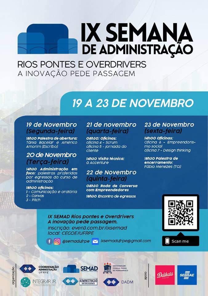Cartaz da Semana de Administração da UFRPE: data, local e programação do evento